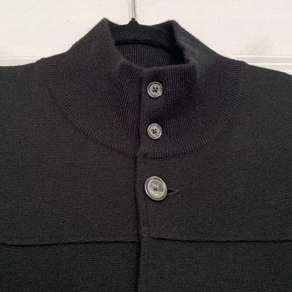 Faconnable Merino Wool Button Down High Neck Cardigan with Pockets Black Size M - Picture 4 of 12
